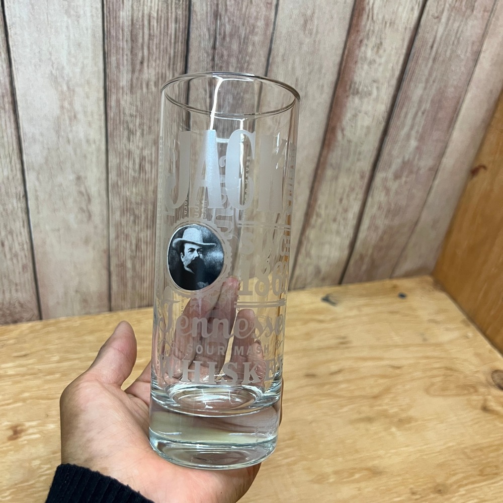 Vintage Jack Daniels Etched Highball Glass Portrait Medallion 16oz 6.5"